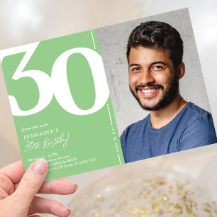 Invitation anniversaire 30 ans photo vert gras