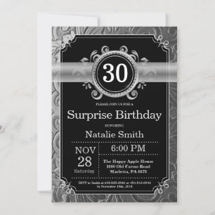 Invitation Anniversaire 30 ans surprise paillettes noires et 
