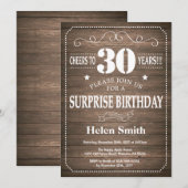 Invitation anniversaire 30 ans surprise rustique (Devant / Derrière)