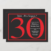 Invitation Anniversaire 30 ans surprise tableau noir rouge et (Devant / Derrière)