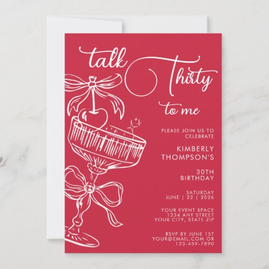 Invitation Anniversaire 30 Ans Trendy Red Talk Thirty To Me (Devant)