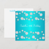 Invitation Anniversaire 30 ans Turquoise & Fleurs Blanches (Devant / Derrière)