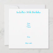 Invitation Anniversaire 30 ans Turquoise & Fleurs Blanches (Dos)