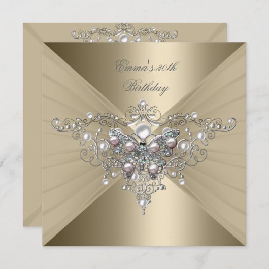 Invitation Anniversaire 30e Gold Coffee Pink Pearl (Devant / Derrière)