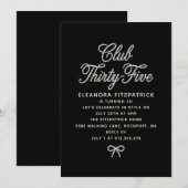 Invitation Anniversaire 35 ans Noir Blanc Perle Écriture Arc (Devant / Derrière)