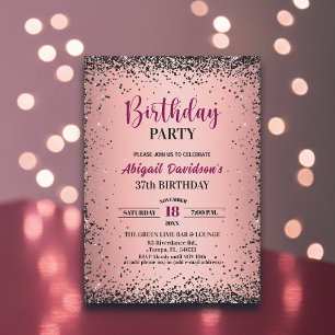 Invitation Anniversaire 37 Élégant Noir Paillettes Métallisé