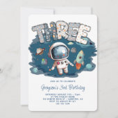 Invitation Anniversaire 3 ans Astronaute Fusée Espace (Devant)