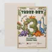 Invitation Anniversaire 3 ans de dinosaure Trois-Rex Anniver (Devant / Derrière)
