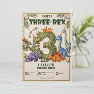 Invitation Anniversaire 3 ans de dinosaure Trois-Rex Party 3è