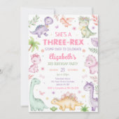 Invitation Anniversaire 3 ans fille trois rex dinosaure paste (Devant)