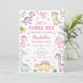 Invitation Anniversaire 3 ans fille trois rex dinosaure paste (Debout devant)