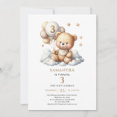 Invitation Anniversaire 3 Ans Ourson Mignon Ballon (Devant)