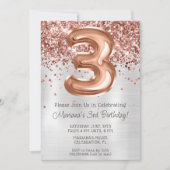 Invitation anniversaire 3 ans Rose Gold Silver (Devant)
