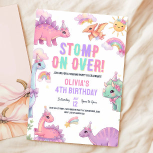 Invitation Anniversaire 3 ans T-Rex Dinosaure Rose