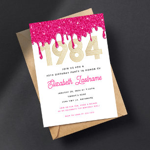 Invitation anniversaire 40 ans 1984 Rose Pailleté