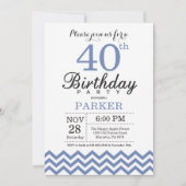 Invitation Anniversaire 40 ans Bleu Chevron (Devant)