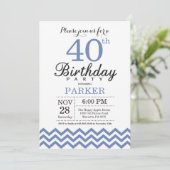 Invitation Anniversaire 40 ans Bleu Chevron (Debout devant)