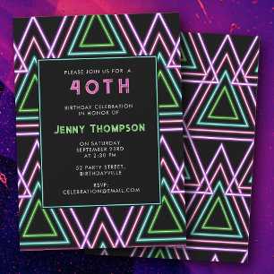 Invitation Anniversaire 40 ans Coloré Rétro Néon Géométrique 