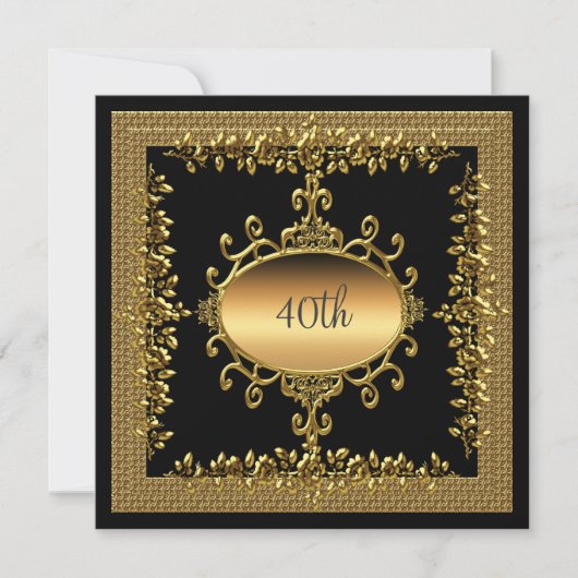 Invitation anniversaire 40 ans noir or (Devant)