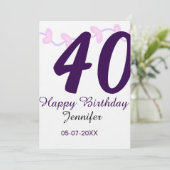 Invitation anniversaire 40 ans nom date année épingle florale (Debout devant)