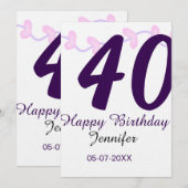 Invitation anniversaire 40 ans nom date année épingle florale (Devant / Derrière)