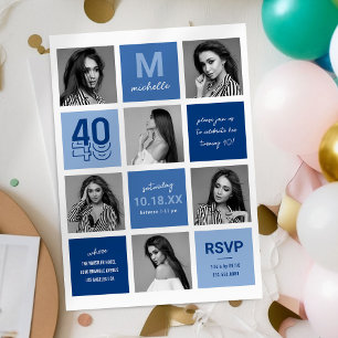 Invitation anniversaire 40 ans photo bleue moderne