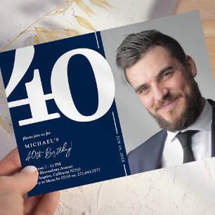 Invitation anniversaire 40 ans photo Navy Classiqu