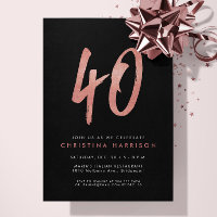 Invitation anniversaire 40 ans rose gold pailleté