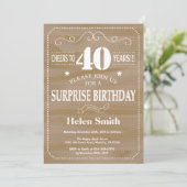 Invitation anniversaire 40 ans surprise rustique (Debout devant)