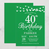 Invitation Anniversaire 40 ans Vert (Devant / Derrière)
