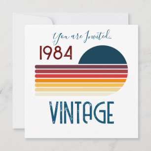 Invitation Anniversaire 40 ans Vintage 1984 Rayure Rétro Sole