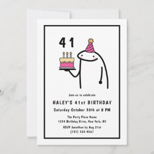 Invitation Anniversaire 41 ans Mème Drôle Simple Noir & Blanc