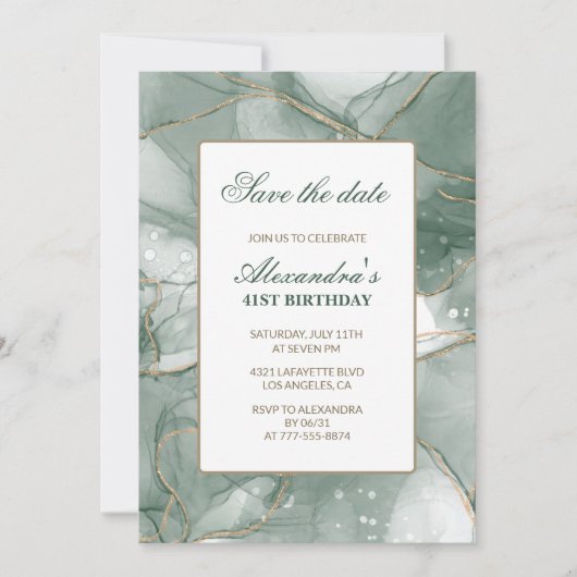 Invitation anniversaire 41 ans vert or (Devant)