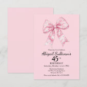 Invitation Anniversaire 45 ans Rose Bow avec points de golf (Devant / Derrière)