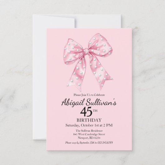 Invitation Anniversaire 45 ans Rose Bow avec points de golf (Devant)