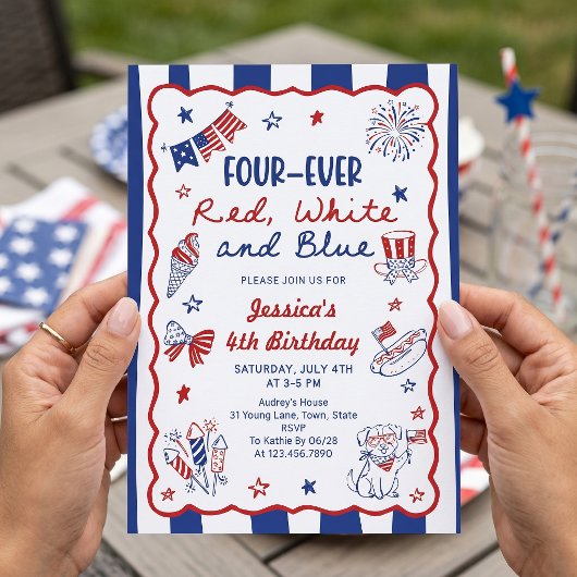 Invitation anniversaire 4 ans dessinée à la main p