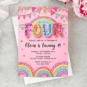 Invitation anniversaire 4 ans modifiable Rose Sequ