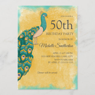 Invitation anniversaire 50 ans avec un paon sarcel