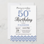Invitation Anniversaire 50 ans Bleu Chevron (Devant)
