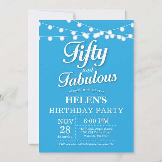 Invitation Anniversaire 50 Ans Bleu Fabuleux (Devant)