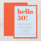 Invitation Anniversaire 50 ans Bleu Orange Moderne (Devant / Derrière)