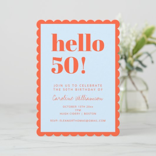 Invitation Anniversaire 50 ans Bleu Orange Moderne (Debout devant)