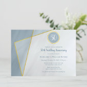 Invitation anniversaire 50 ans bleu poussiéreux avec cadre do (Debout devant)