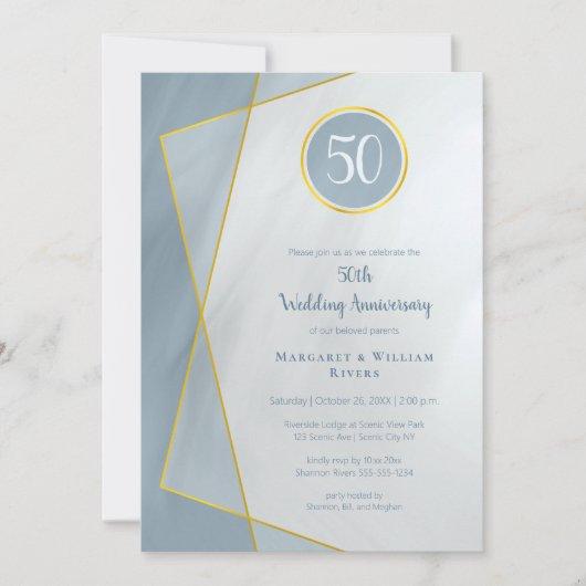 Invitation anniversaire 50 ans bleu poussiéreux avec cadre do (Devant)