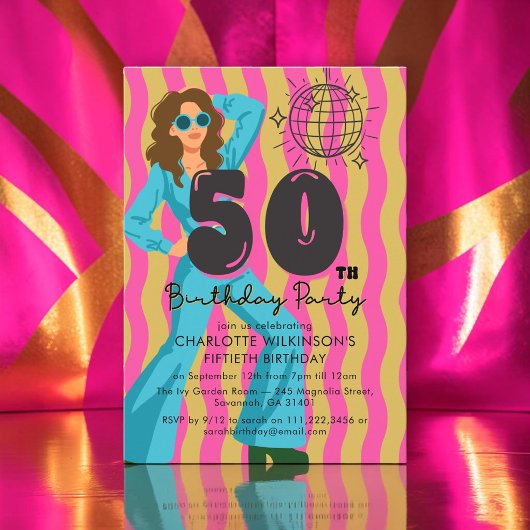 Invitation Anniversaire 50 ans Boule Disco Rétro 7