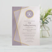 Invitation anniversaire 50 ans cadre or prune mat (Debout devant)