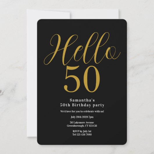 Invitation Anniversaire 50 ans Chic Noir Or (Devant)