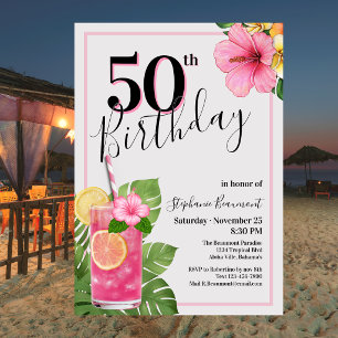 Invitation Anniversaire 50 ans Cocktail Fleur Tropicale Femme