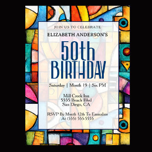Invitation Anniversaire 50 ans Cubiste Moderne