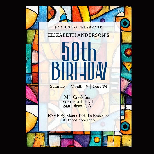 Invitation Anniversaire 50 ans Cubiste Moderne